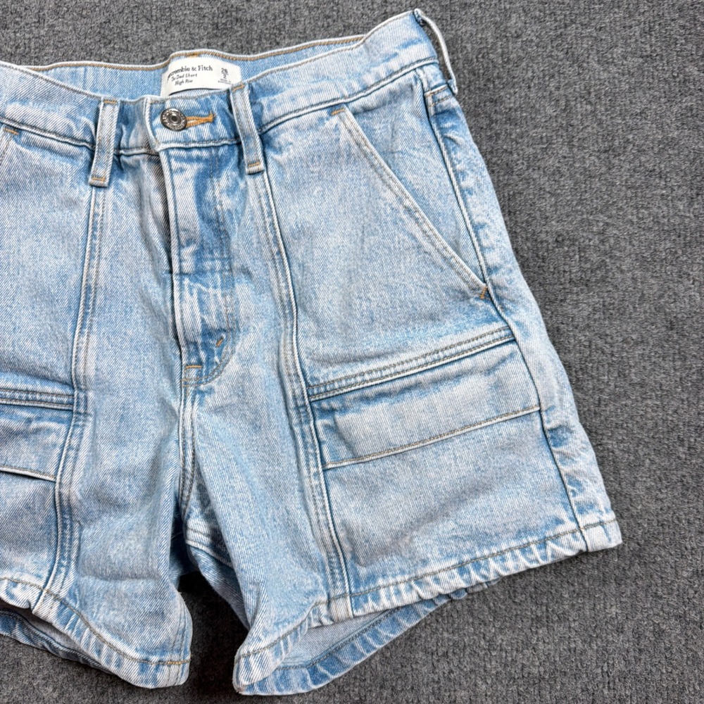 Abercrombie & Fitch The Dad Short Women 26 Light Blue High Rise Utility Denim - Picture 3 of 14